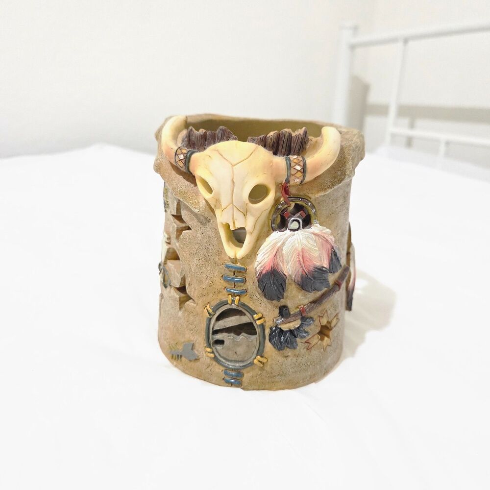 Native American Skull Candle Holder Dreamcatcher Southwestern Decor Resin